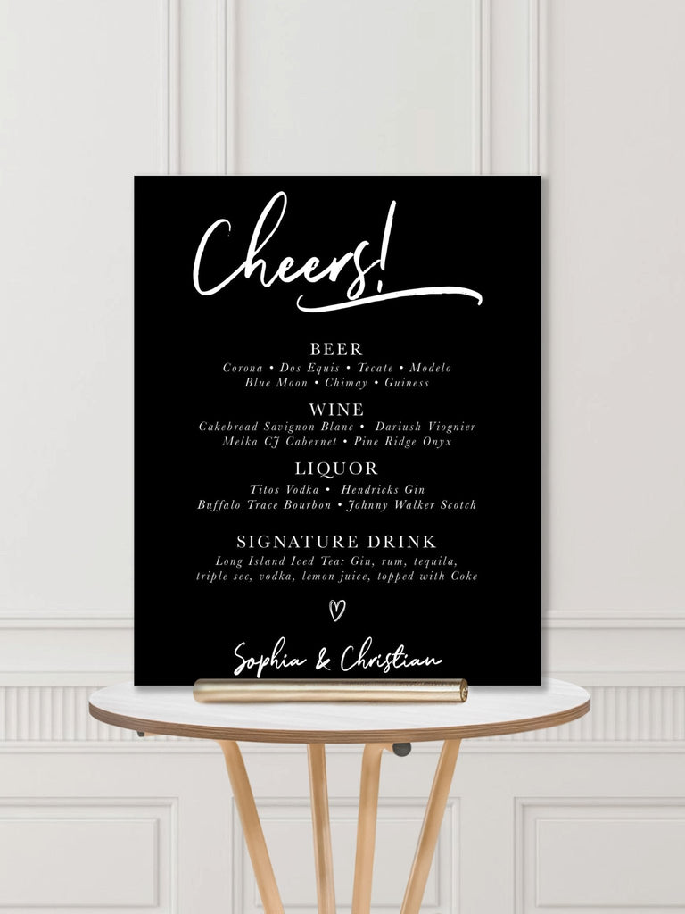 Wedding Bar Sign: Cheers Modern Minimalist Wedding Bar Sign - JJ's Party House: Custom Party Favors, Napkins & Cups