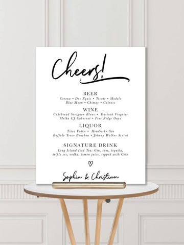 Wedding Bar Sign: Cheers Modern Minimalist Wedding Bar Sign - JJ's Party House: Custom Party Favors, Napkins & Cups