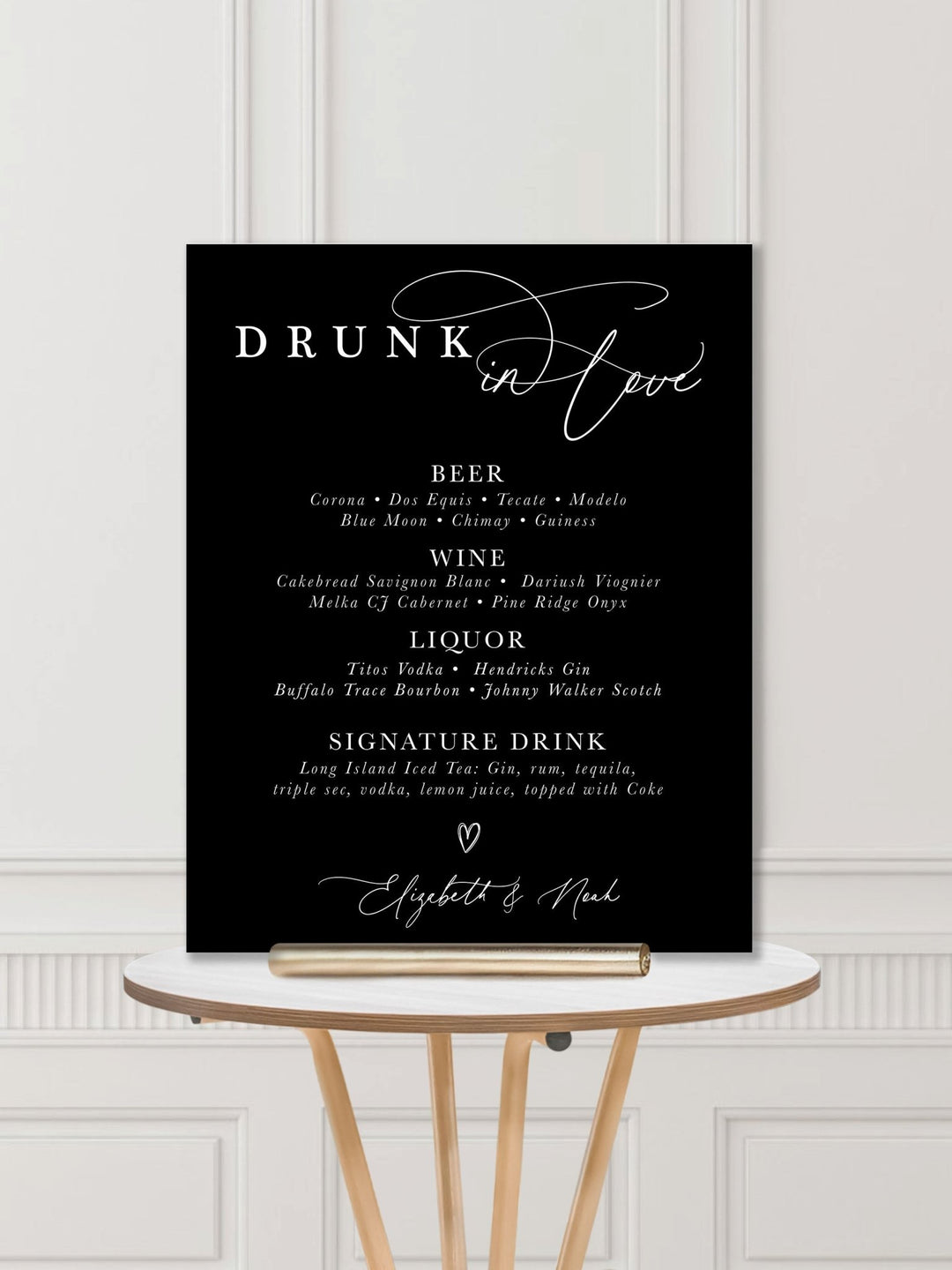 Wedding Bar Sign: Drunk in Love Modern Calligraphy Wedding Bar Sign - JJ's Party House: Custom Party Favors, Napkins & Cups