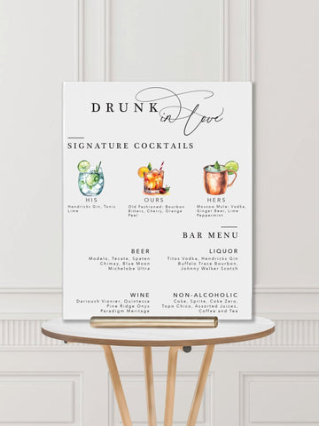 Wedding Bar Sign: Drunk in Love Water Color Wedding Bar Sign - JJ's Party House: Custom Party Favors, Napkins & Cups