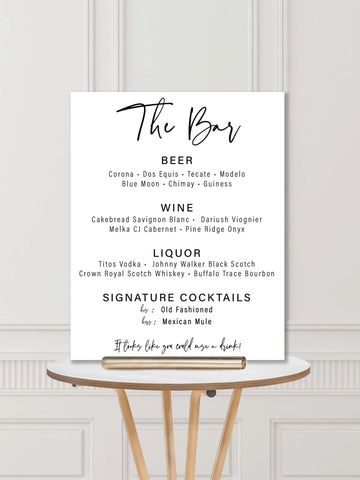 Wedding Bar Sign: Faustine Wedding Bar Menu Sign - JJ's Party House: Custom Party Favors, Napkins & Cups