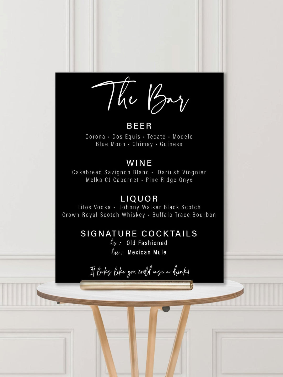 Wedding Bar Sign: Faustine Wedding Bar Menu Sign - JJ's Party House: Custom Party Favors, Napkins & Cups