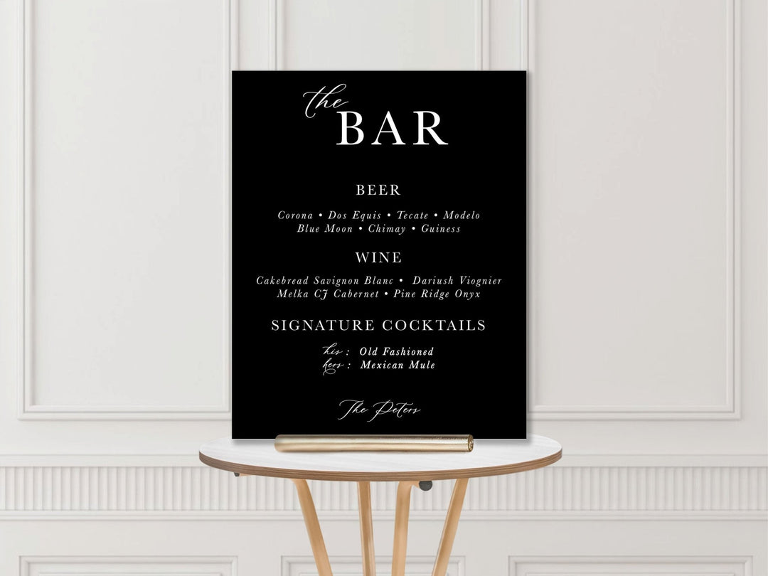 Wedding Bar Sign: Modern Calligraphy Wedding Bar Menu Sign - JJ's Party House: Custom Party Favors, Napkins & Cups