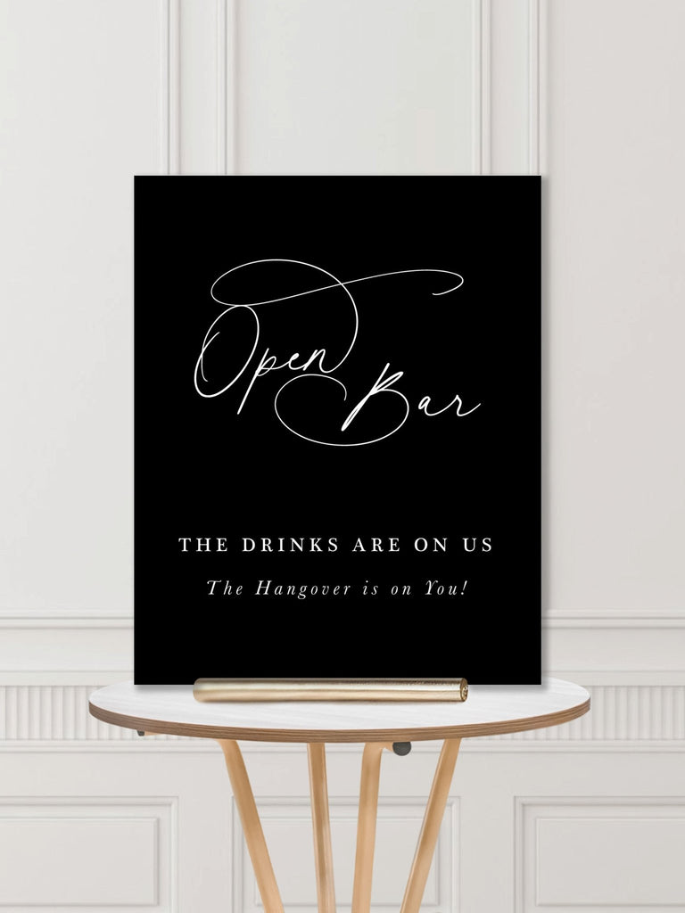 Wedding Bar Sign: Open Bar Drinks on Us Modern Wedding Bar Sign - JJ's Party House: Custom Party Favors, Napkins & Cups