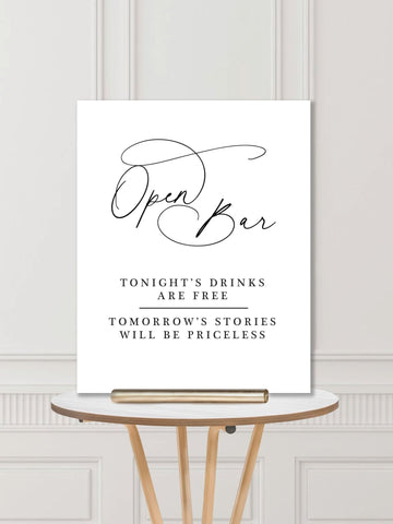 Wedding Bar Sign: Open Bar Tonights Drinks Are Free Modern Wedding Bar Sign - JJ's Party House: Custom Party Favors, Napkins & Cups