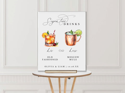 Wedding Bar Sign: Signature Drinks Modern Calligraphy Wedding Bar Sign - JJ's Party House: Custom Party Favors, Napkins & Cups