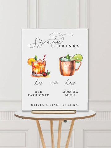 Wedding Bar Sign: Signature Drinks Modern Calligraphy Wedding Bar Sign - JJ's Party House: Custom Party Favors, Napkins & Cups