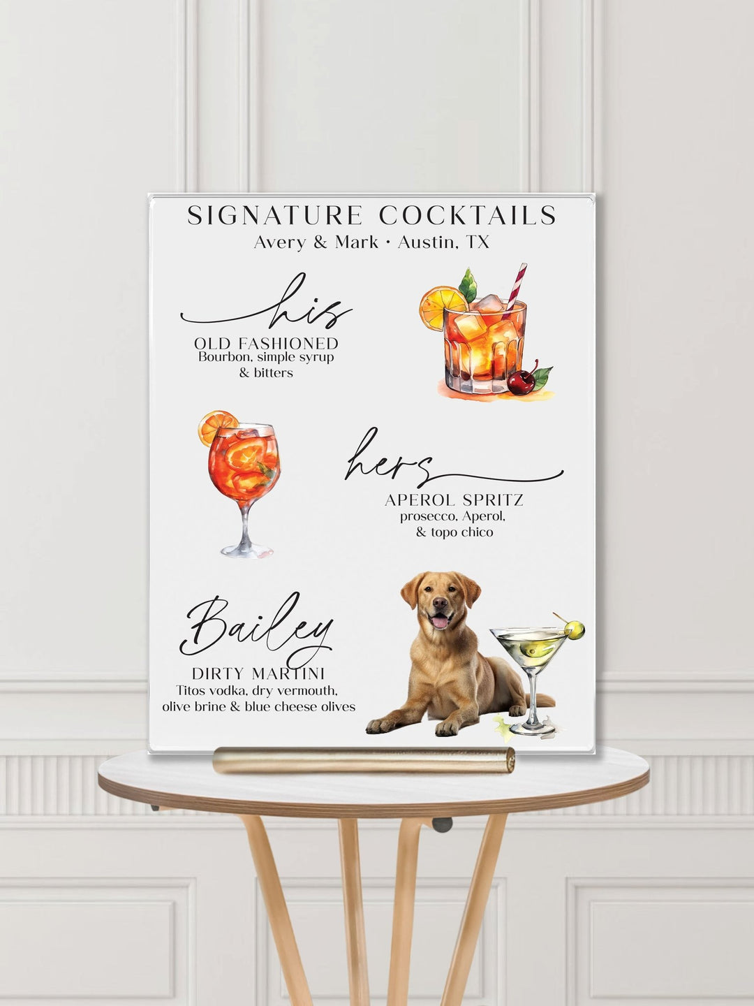 Wedding Bar Sign with Dog: Signature Cocktails - JJ's Party House: Custom Party Favors, Napkins & Cups