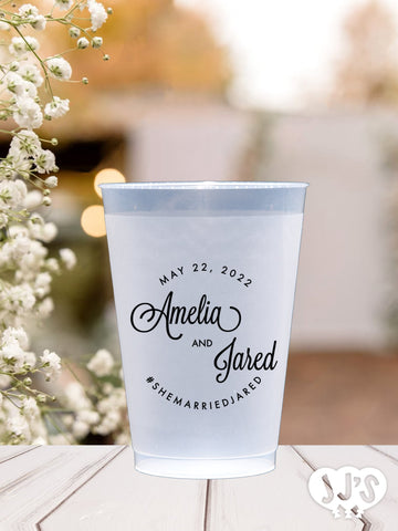 Wedding Script Circle Frost Flex Cups - JJ's Party House: Custom Party Favors, Napkins & Cups