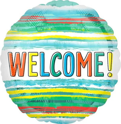 Welcome Watercolor Stripes Mylar Balloon 17" - JJ's Party House: Custom Party Favors, Napkins & Cups