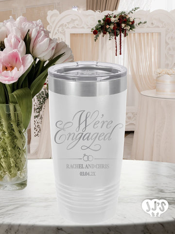 We're Engaged Elegant Custom Engraved Wedding Tumbler - JJ's Party House: Custom Party Favors, Napkins & Cups