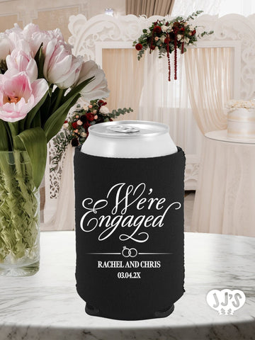 We're Engaged Elegant Wedding Can Coolers - JJ's Party House: Custom Party Favors, Napkins & Cups