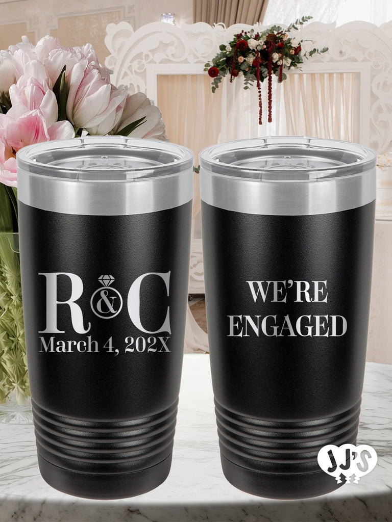 We're Engaged Monogram Custom Engraved Wedding Tumbler - JJ's Party House: Custom Party Favors, Napkins & Cups