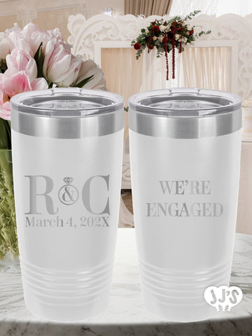 We're Engaged Monogram Custom Engraved Wedding Tumbler - JJ's Party House: Custom Party Favors, Napkins & Cups