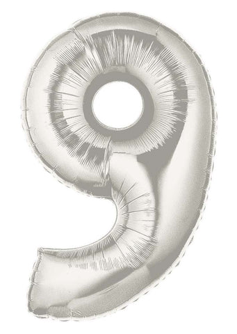 Silver Number 9 Balloon 34''