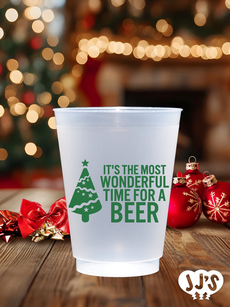 Wonderful Time For a Beer Christmas Custom Frosted Cups - JJ's Party House: Birthday, Balloons & Custom Party Favors