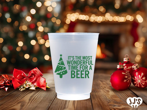 Wonderful Time For a Beer Christmas Custom Frosted Cups - JJ's Party House: Birthday, Balloons & Custom Party Favors