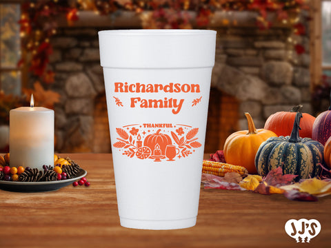 Thankful Family Thanksgiving Custom Foam Cups