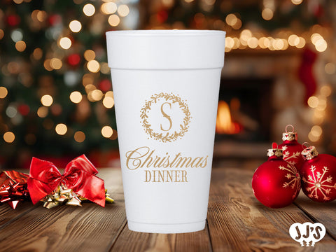 Christmas Monogram Wreath Custom Foam Cups