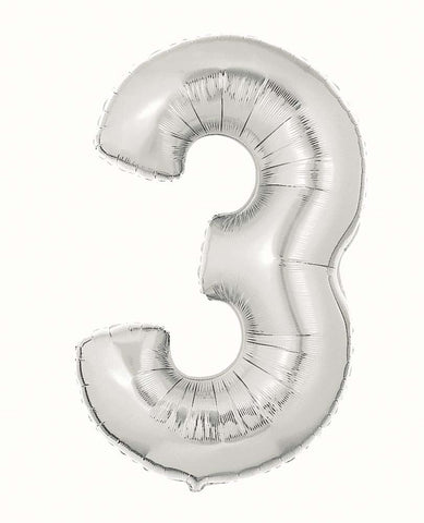 Silver Number 3 Balloon 34''