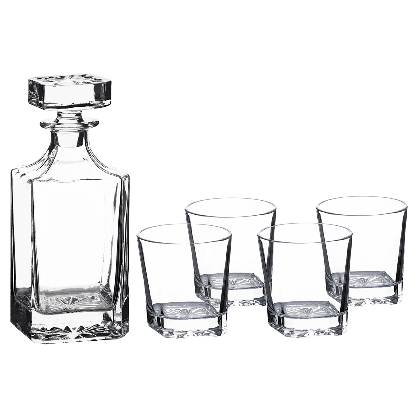 Square Glass Decanter Set w/ Four Glasses