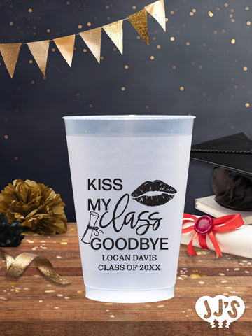 Kiss My Class Goodbye Lipstick Personalized Graduation Frosted Cups