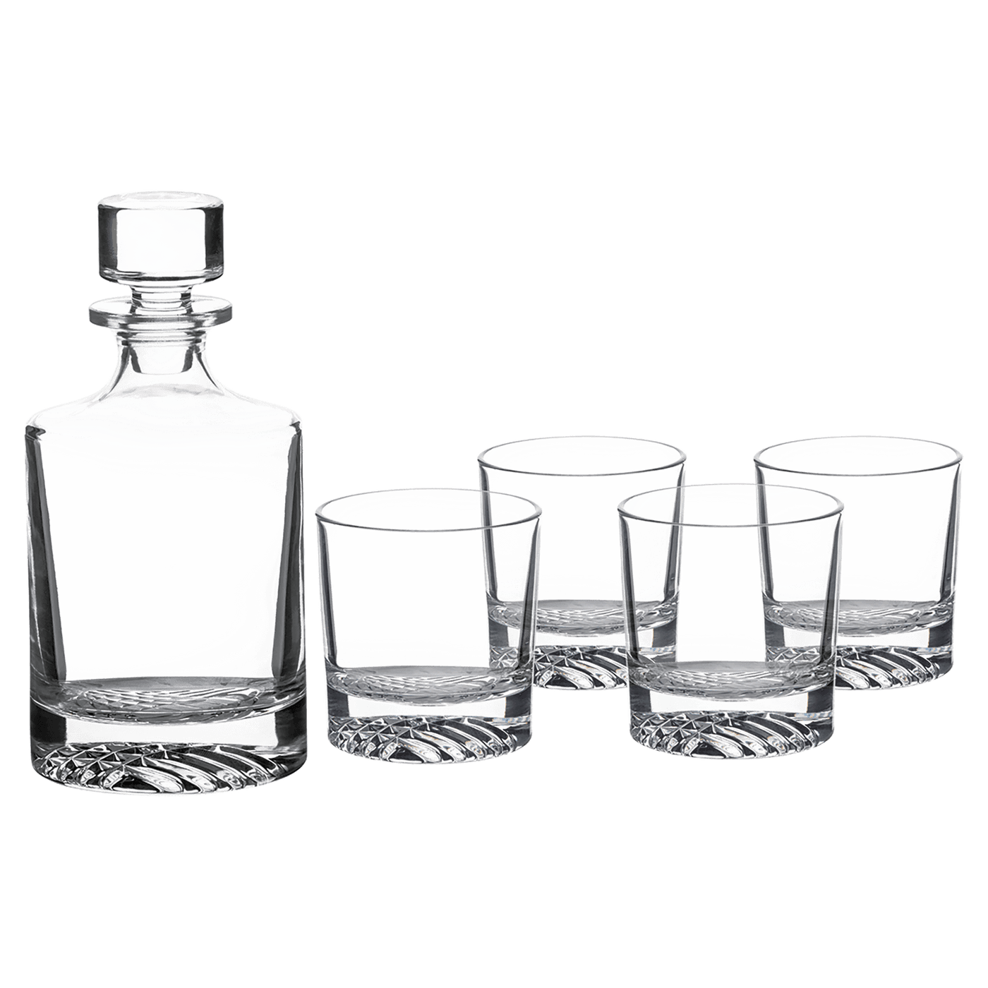 Round Glass Decanter Set w/ Four Glasses