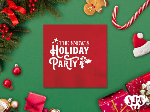 A close-up of personalized Christmas napkins with custom text, showing the festive designs and high-quality material.