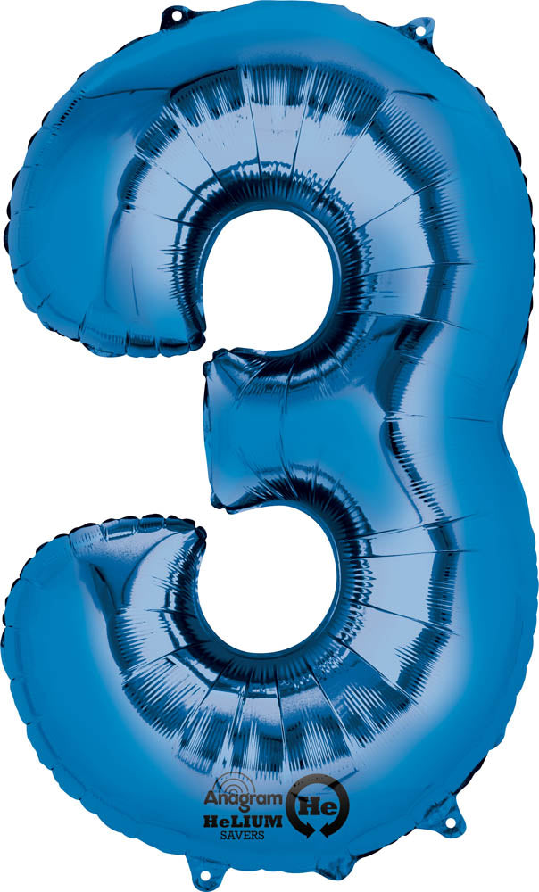 Blue 3 Number Balloon 34''