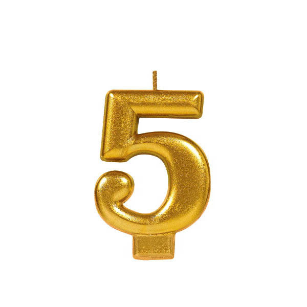 Gold Numeral #5 Metallic Candle