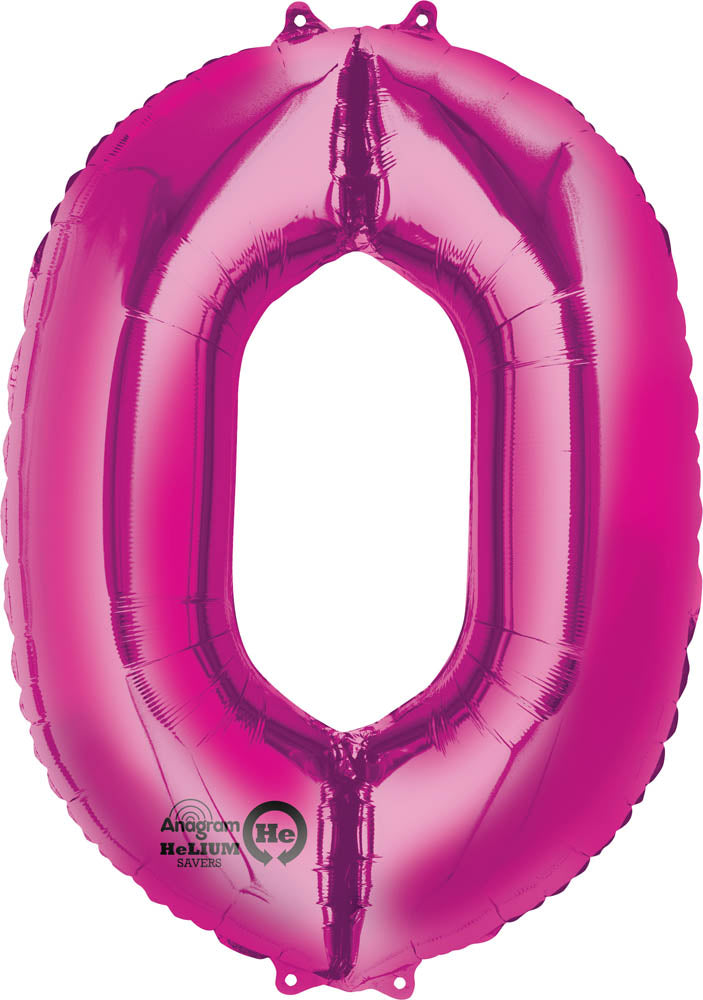 Pink 0 Number Balloon 34''