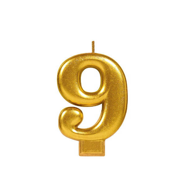 Gold Numeral #9 Metallic Candle