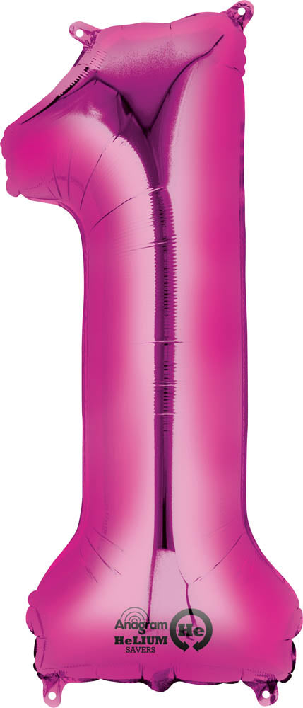 Pink 1 Number Balloon 34''