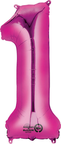 Pink 1 Number Balloon 34''