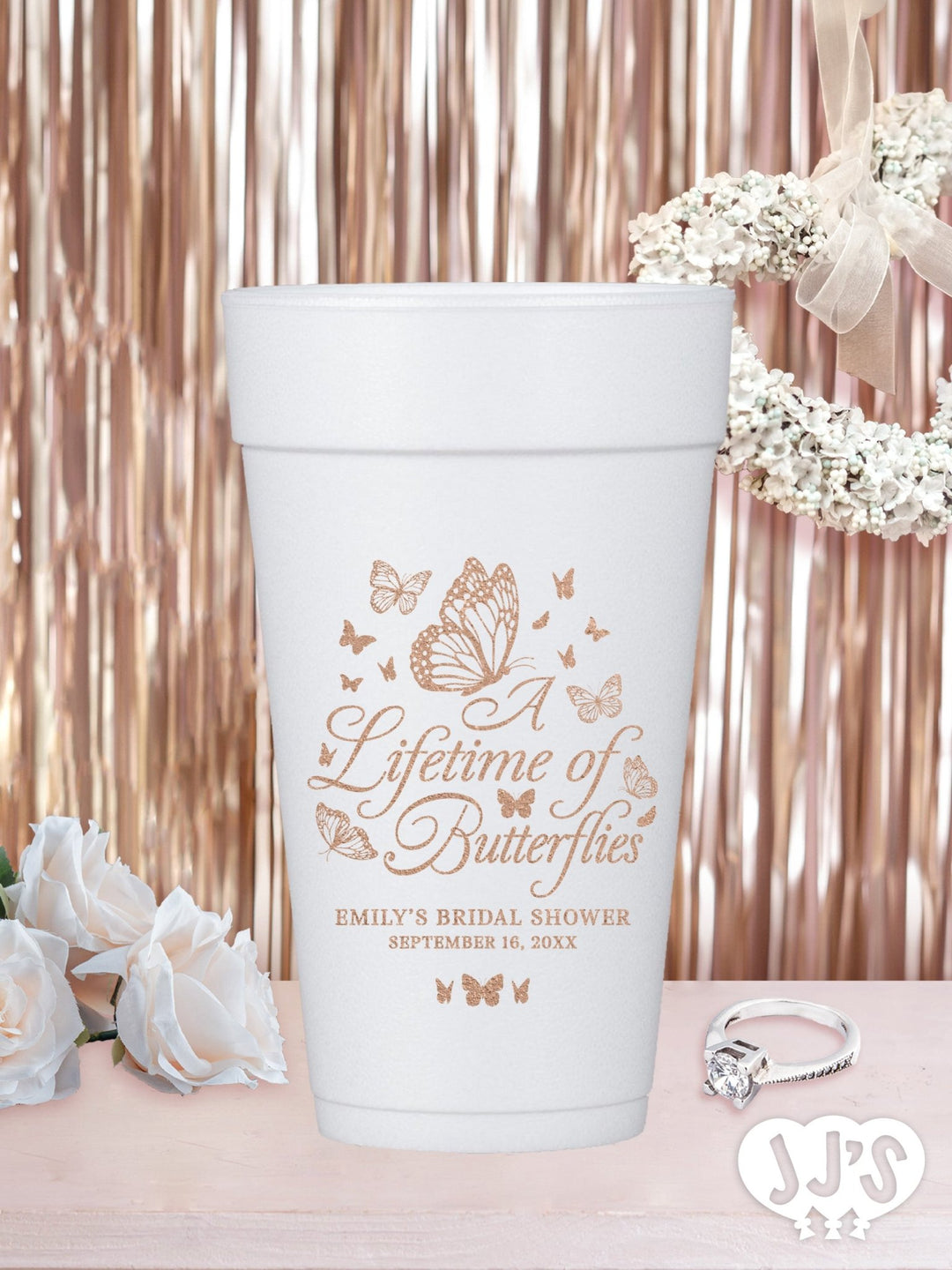 A Lifetime of Butterflies Personalized Bridal Shower Foam Cups - JJ's Party House