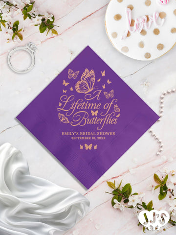 A Lifetime of Butterflies Personalized Bridal Shower Party Napkins - JJ's Party House