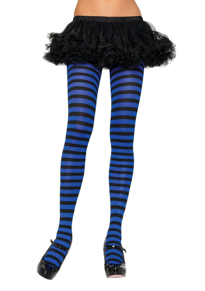 Adult Nylon Stripe Tights LEG-7100 WHITE/BLUE O/S - JJ's Party House