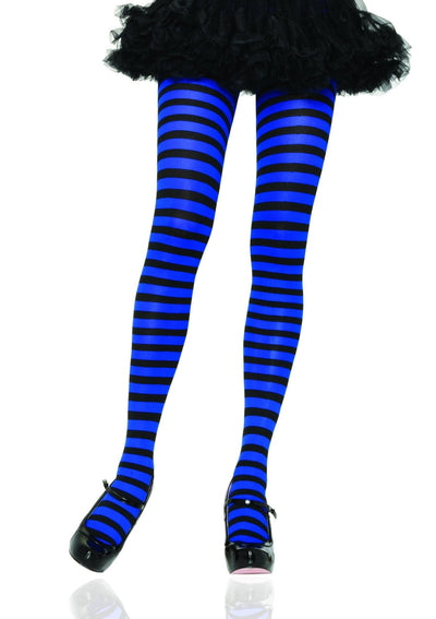 Adult Nylon Stripe Tights LEG-7100 WHITE/BLUE O/S - JJ's Party House