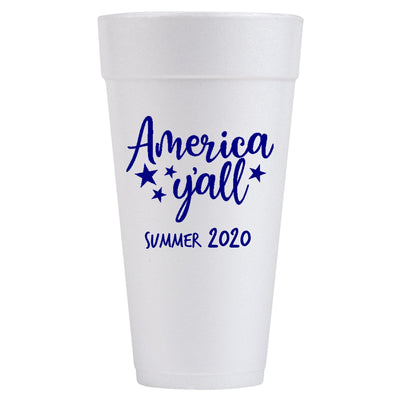 America Y'all Patriotic Summer Barbecue Foam Cups - Land of the Free, Home of the Brave - JJ's Party House