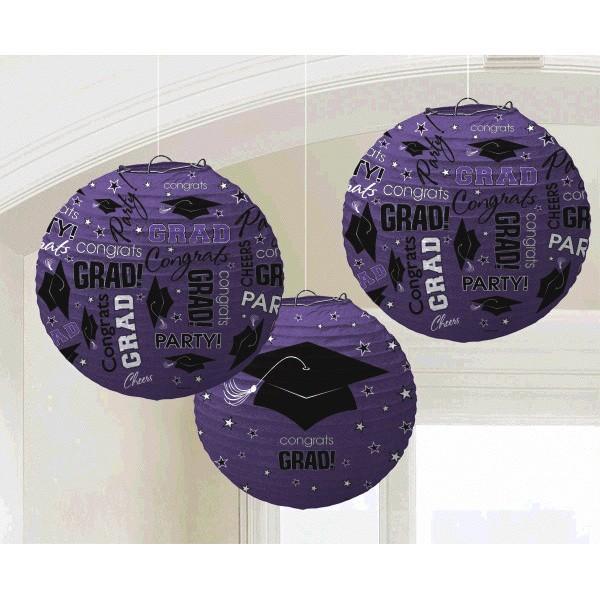 Amscan Graduation Purple Graduation Paper Lanterns 3ct