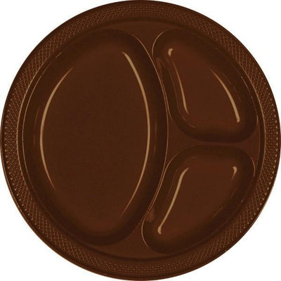 Amscan SOLIDS Chocolate Brown Plastic Divided Dinner Plates 20ct