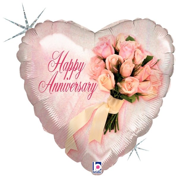 Anniversary Pink Roses Mylar Balloon - JJ's Party House