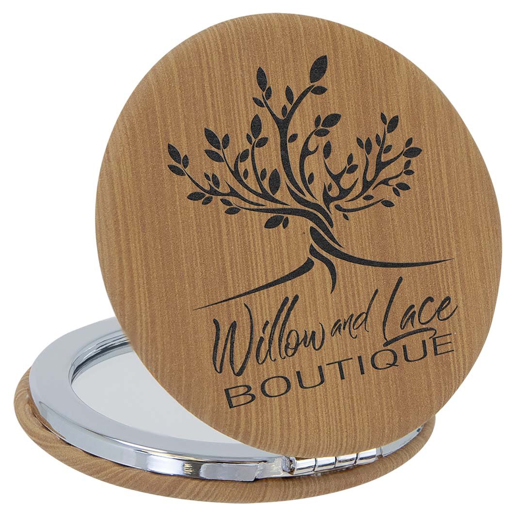 Bamboo Laserable Leatherette Compact Mirror - JJ's Party House