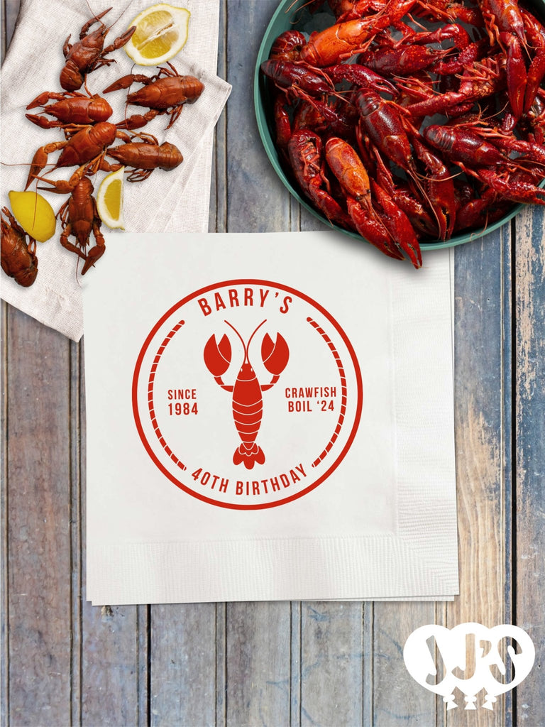 Bayou Birthday Bash Personalized Crawfish Boil Napkins - JJ's Party House - Custom Frosted Cups and Napkins