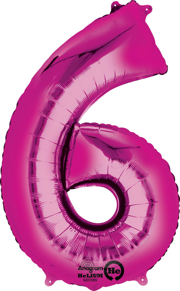 Pink 6 Number Balloon 34''