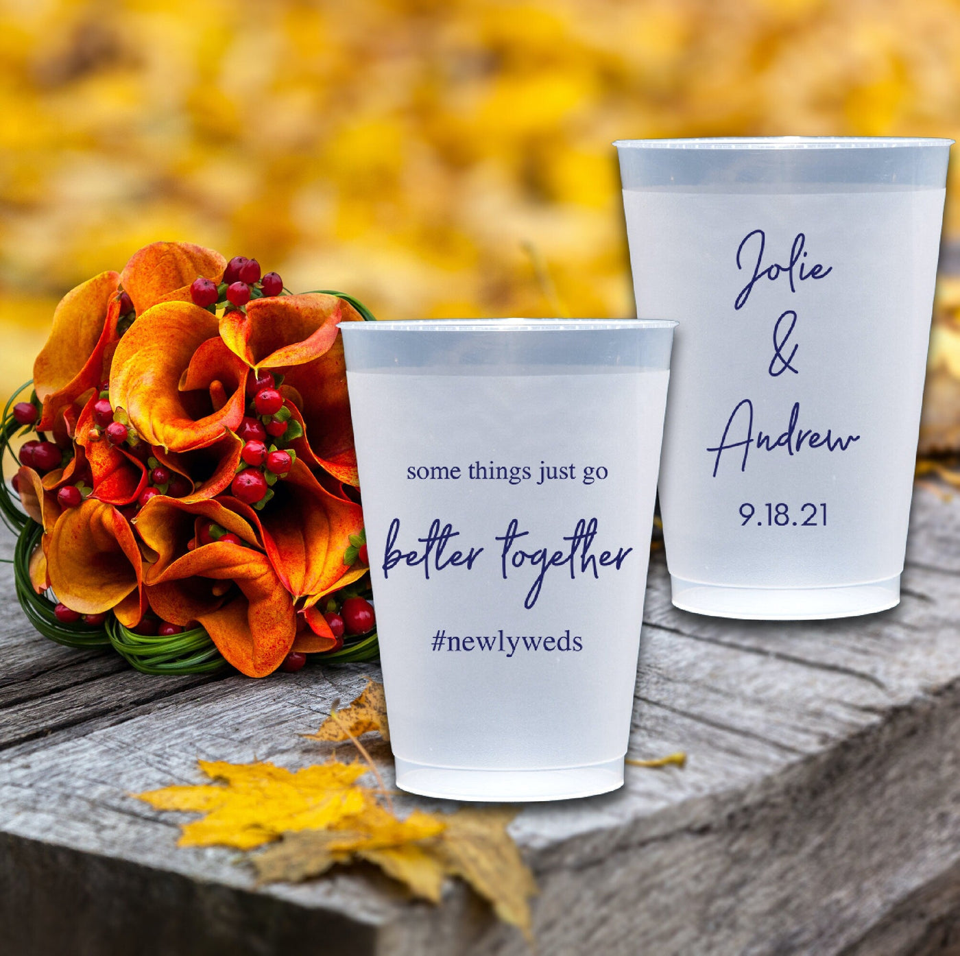 Better Together Wedding/Engagement/Bridal Shower Design Frosted Shatterproof Personalized Plastic Cups - JJ's Party House