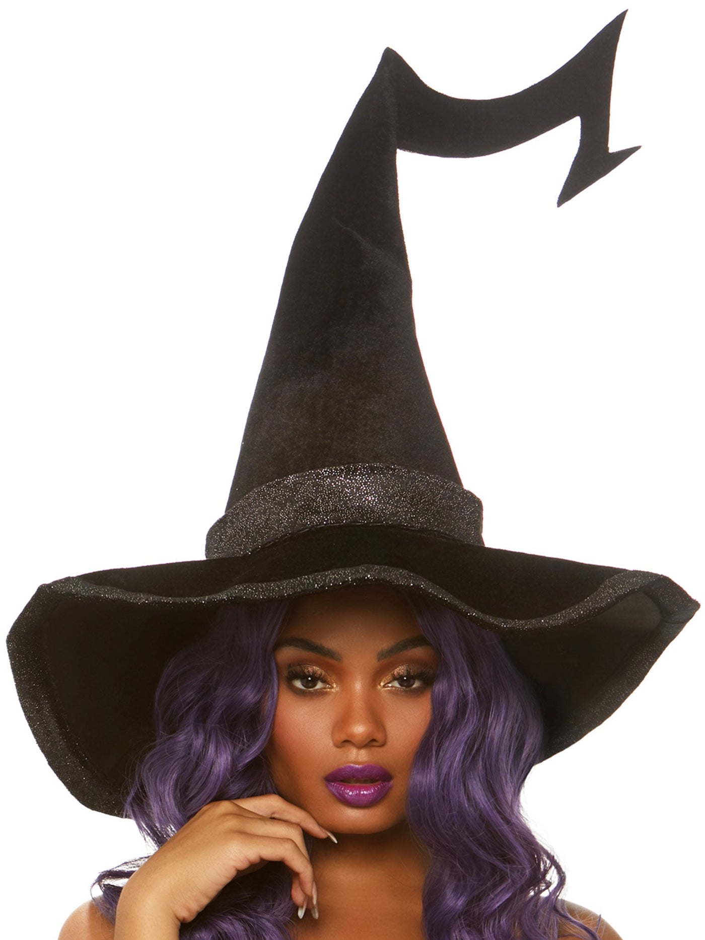 Bewitched Velvet Witch Hat with Glitter Trim - JJ's Party House