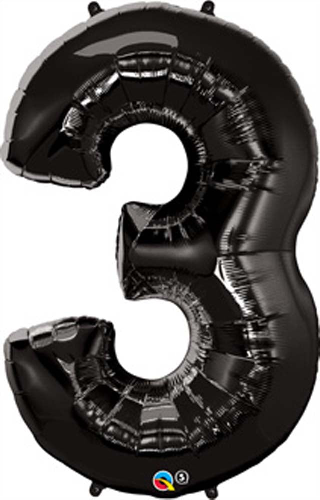 Black 3 Number Balloon 34'' - JJ's Party House - Custom Frosted Cups and Napkins