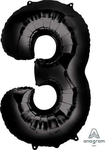 Black 3 Number Balloon 34'' - JJ's Party House