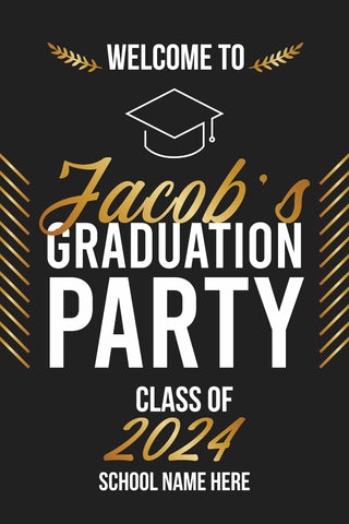 Black and Gold Graduation Party Welcome Sign - JJ's Party House - Custom Frosted Cups and Napkins